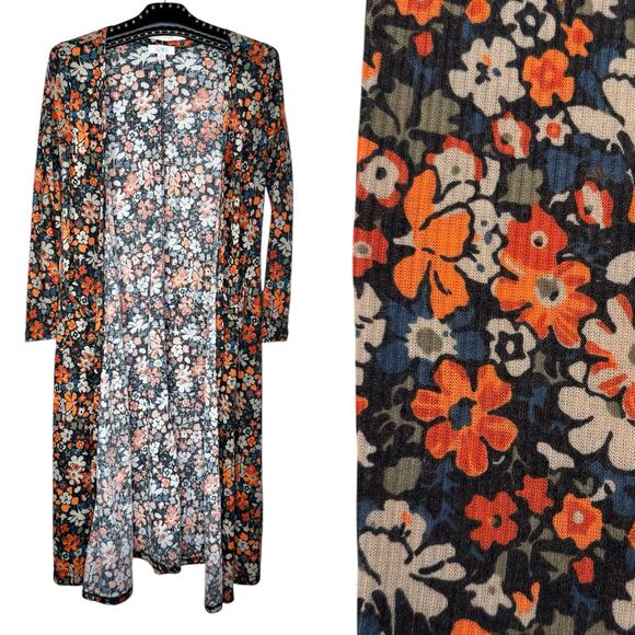Lularoe Sarah Floral Print Open Front Long Cardigan XS NWT - Picture 1 of 12
